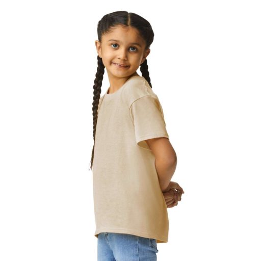 Gildan GIB3000 körkötött rövid ujjú pamut gyerek póló, Sand-M
