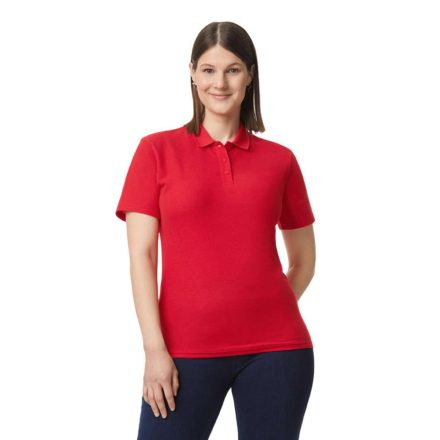 Galléros rövid ujjú karcsusított női póló, Gildan GIL64800-B3, Red-L