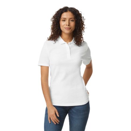 Galléros rövid ujjú karcsusított női póló, Gildan GIL64800-B3, White-2XL