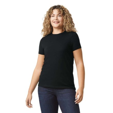A-vonalú oldalvarrott kereknyakú női póló, Gildan GIL67000, Pitch Black-S