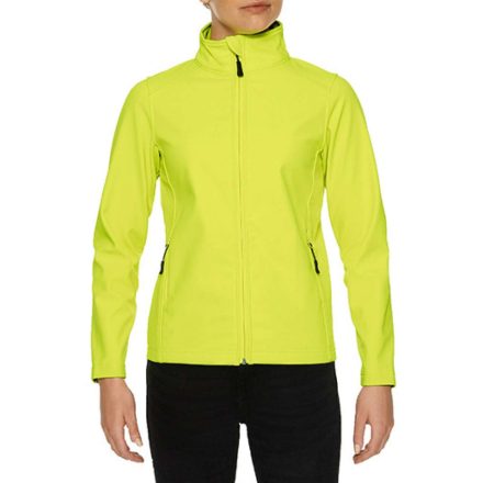 Karcsúsított softshell cipzáros női dzseki, Gildan GILSS800, Safety Green-2XL