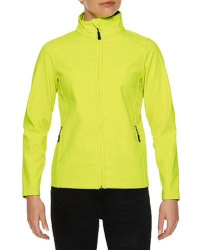 Karcsúsított softshell cipzáros női dzseki, Gildan GILSS800, Safety Green-L