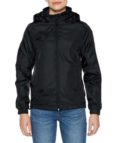 Rejtett kapucnis vízlepergető női széldzseki, Gildan GILWR800, Black-2XL