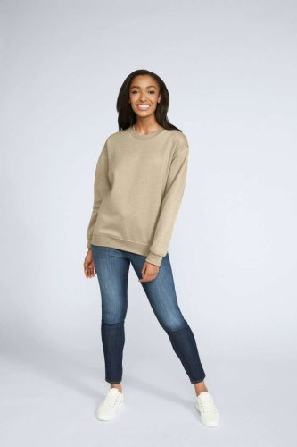 Környakú uniszex pulóver, Gildan GISF000, Sand-S