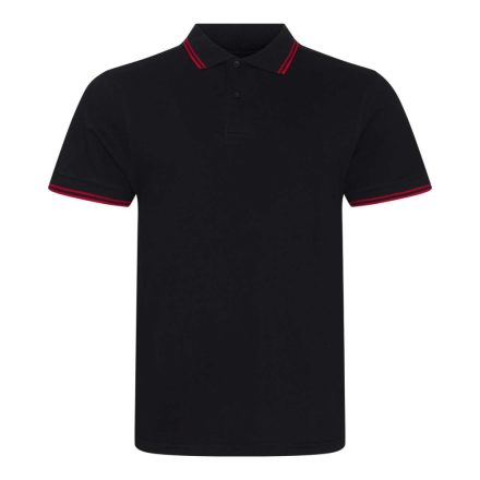 JP003 rövid ujjú sztreccs galléros férfi póló Just Polos, Black/Red-XL
