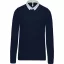 Férfi hosszú ujjú jersey pamut galléros póló, Kariban KA213, Navy/White-2XL