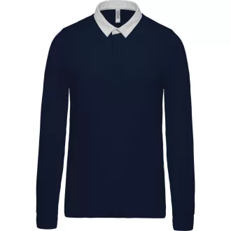   Férfi hosszú ujjú jersey pamut galléros póló, Kariban KA213, Navy/White-S