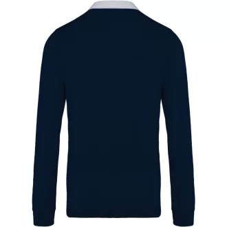   Férfi hosszú ujjú jersey pamut galléros póló, Kariban KA213, Navy/White-S