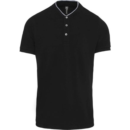 Férfi mandarin galléros rövid ujjú póló, Kariban KA223, Black/Oxford Grey-L