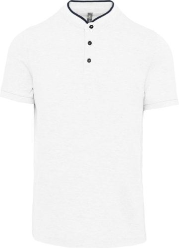 Férfi mandarin galléros rövid ujjú póló, Kariban KA223, White/Navy-S