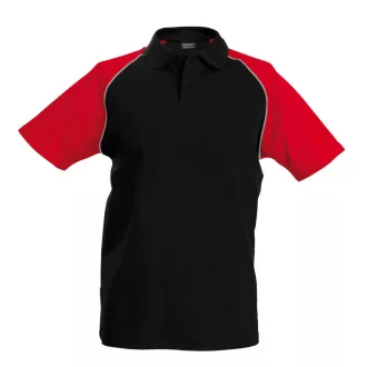   Férfi baseball galléros rövid ujjú piké póló, Kariban KA226, Black/Red-2XL