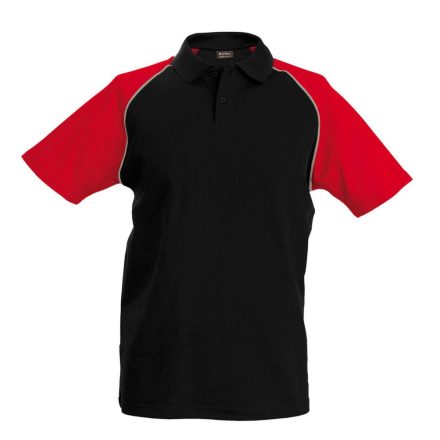 Férfi baseball galléros rövid ujjú piké póló, Kariban KA226, Black/Red-L