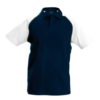   Férfi baseball galléros rövid ujjú piké póló, Kariban KA226, Navy/White-2XL