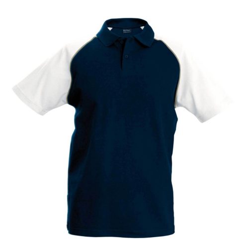 Férfi baseball galléros rövid ujjú piké póló, Kariban KA226, Navy/White-2XL