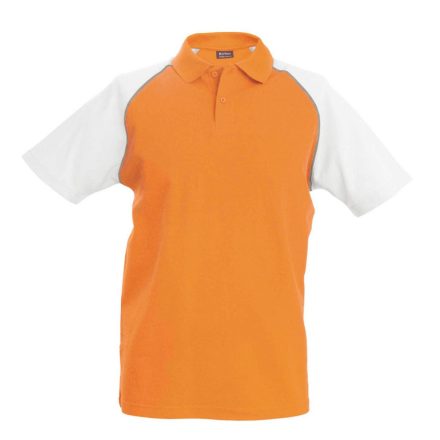 Férfi baseball galléros rövid ujjú piké póló, Kariban KA226, Orange/White-2XL