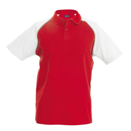 Férfi baseball galléros rövid ujjú piké póló, Kariban KA226, Red/White-2XL