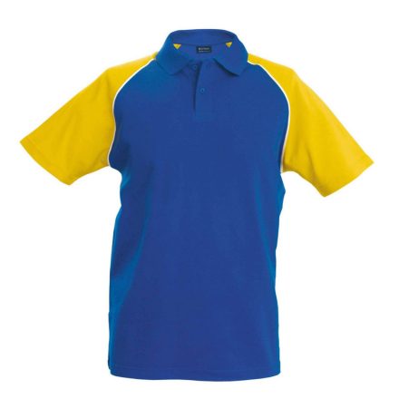 Férfi baseball galléros rövid ujjú piké póló, Kariban KA226, Royal Blue/Yellow-2XL