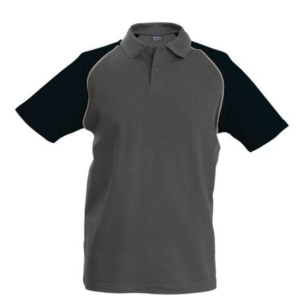 Férfi baseball galléros rövid ujjú piké póló, Kariban KA226, Slate Grey/Black-M