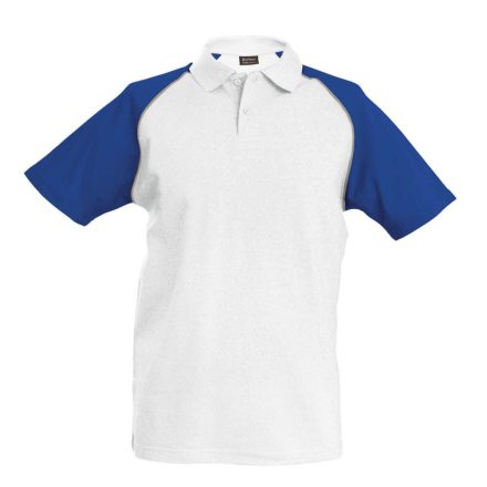 Férfi baseball galléros rövid ujjú piké póló, Kariban KA226, White/Royal Blue-2XL