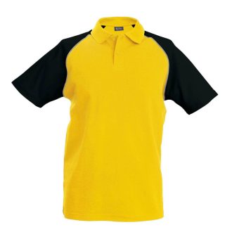   Férfi baseball galléros rövid ujjú piké póló, Kariban KA226, Yellow/Black-2XL