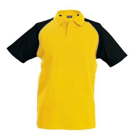 Férfi baseball galléros rövid ujjú piké póló, Kariban KA226, Yellow/Black-2XL