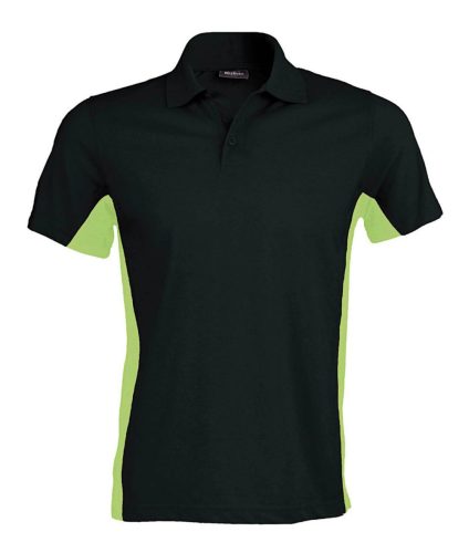 Férfi kétszínű rövid ujjú galléros piké póló, Kariban KA232, Black/Lime-2XL