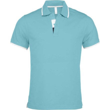 Férfi galléros piké póló, kontrasztcsíkos szélekkel, Kariban KA245, Light Turquoise/White/Navy-L