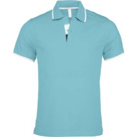   Férfi galléros piké póló, kontrasztcsíkos szélekkel, Kariban KA245, Light Turquoise/White/Navy-S