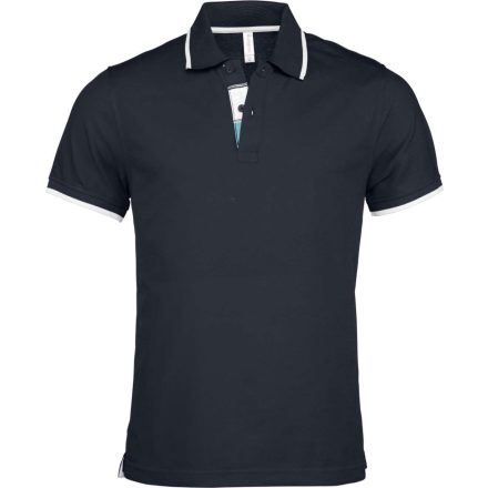 Férfi galléros piké póló, kontrasztcsíkos szélekkel, Kariban KA245, Navy/White/Light Turquoise-2XL