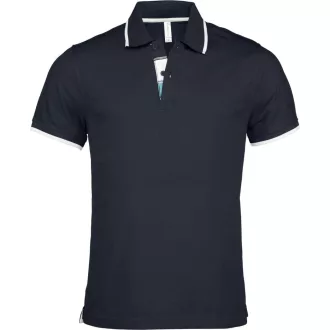   Férfi galléros piké póló, kontrasztcsíkos szélekkel, Kariban KA245, Navy/White/Light Turquoise-S