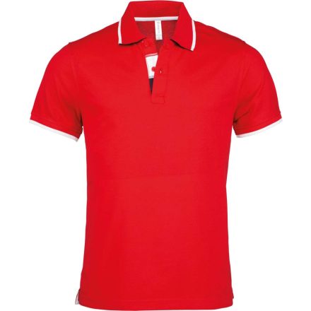 Férfi galléros piké póló, kontrasztcsíkos szélekkel, Kariban KA245, Red/White/Navy-XL