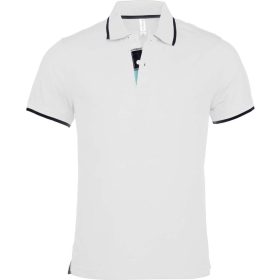   Férfi galléros piké póló, kontrasztcsíkos szélekkel, Kariban KA245, White/Navy-S
