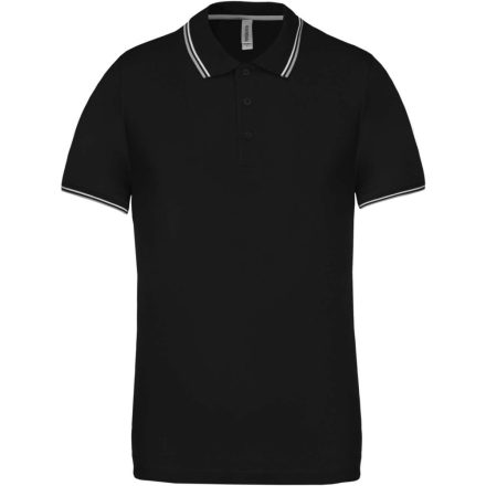 Férfi kontrasztcsíkos rövid ujjú galléros piké póló, Kariban KA250, Black/Light Grey/White-3XL