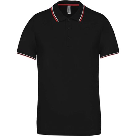 Férfi kontrasztcsíkos rövid ujjú galléros piké póló, Kariban KA250, Black/Red/White-2XL