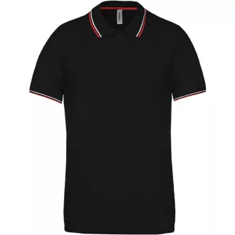   Férfi kontrasztcsíkos rövid ujjú galléros piké póló, Kariban KA250, Black/Red/White-S