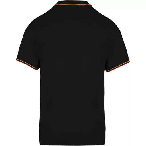 Férfi kontrasztcsíkos rövid ujjú galléros piké póló, Kariban KA250, Black/Red/Yellow-2XL