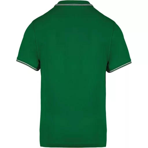 Férfi kontrasztcsíkos rövid ujjú galléros piké póló, Kariban KA250, Kelly Green/Light Grey/White-M