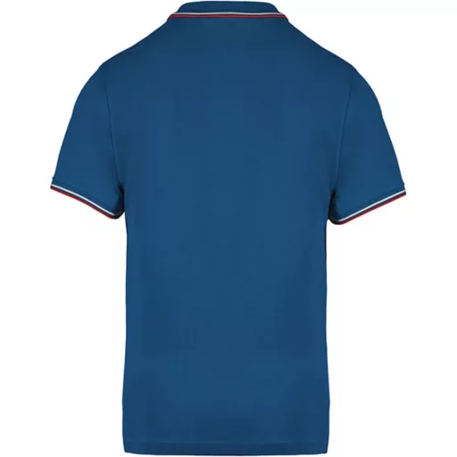 Férfi kontrasztcsíkos rövid ujjú galléros piké póló, Kariban KA250, Light Royal Blue/Red/White-S