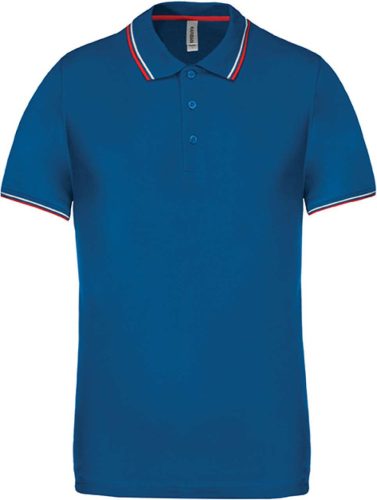 Férfi kontrasztcsíkos rövid ujjú galléros piké póló, Kariban KA250, Light Royal Blue/Red/White-XL