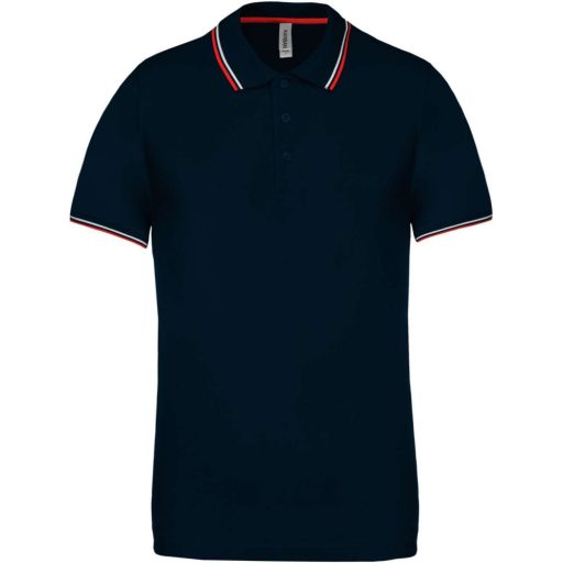 Férfi kontrasztcsíkos rövid ujjú galléros piké póló, Kariban KA250, Navy/Red/White-L