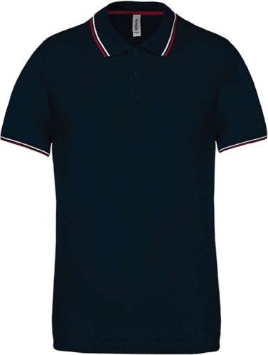 Férfi kontrasztcsíkos rövid ujjú galléros piké póló, Kariban KA250, Navy/Wine/White-XL