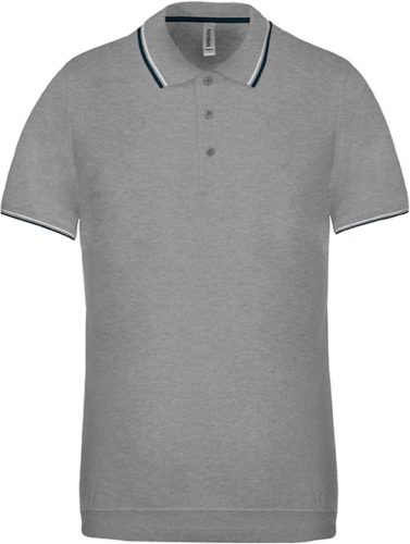 Férfi kontrasztcsíkos rövid ujjú galléros piké póló, Kariban KA250, Oxford Grey/Navy/White-L