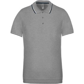   Férfi kontrasztcsíkos rövid ujjú galléros piké póló, Kariban KA250, Oxford Grey/Navy/White-S