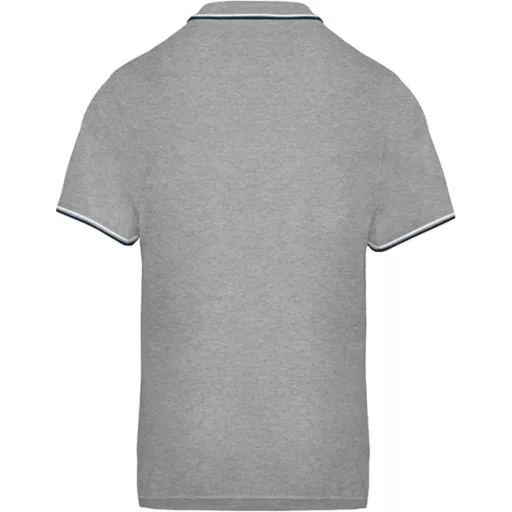 Férfi kontrasztcsíkos rövid ujjú galléros piké póló, Kariban KA250, Oxford Grey/Navy/White-S