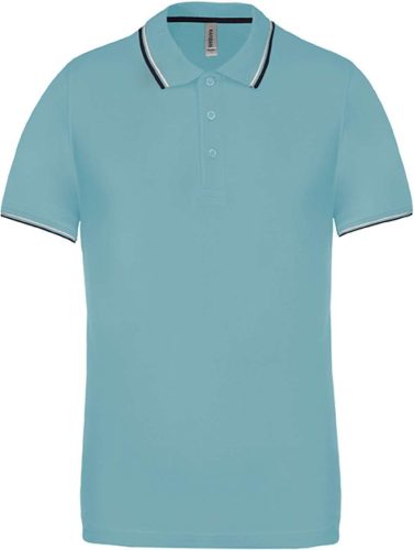 Férfi kontrasztcsíkos rövid ujjú galléros piké póló, Kariban KA250, Sky Blue/Navy/White-XL