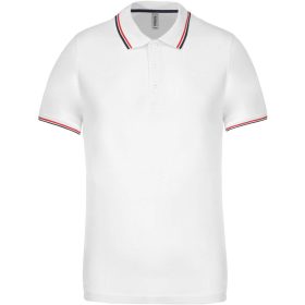   Férfi kontrasztcsíkos rövid ujjú galléros piké póló, Kariban KA250, White/Navy/Red-S