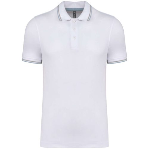 Férfi kontrasztcsíkos rövid ujjú galléros piké póló, Kariban KA250, White/Sky Blue/Light Grey-3XL
