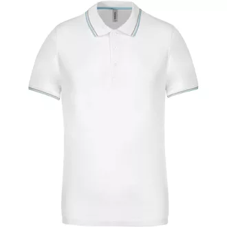   Férfi kontrasztcsíkos rövid ujjú galléros piké póló, Kariban KA250, White/Sky Blue/Light Grey-S