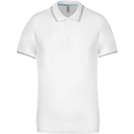 Férfi kontrasztcsíkos rövid ujjú galléros piké póló, Kariban KA250, White/Sky Blue/Light Grey-XL