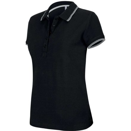 Női kontrasztcsíkos rövid ujjú galléros piké póló, Kariban KA251, Black/Light Grey/White-XL